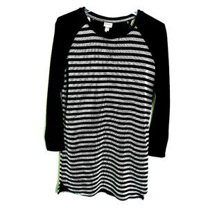 Merona Black White Striped Sweater Mini Dress Crew Neck Long Sleeves Size XS/ TP